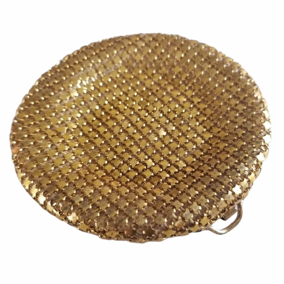 Vintage Antique Art Deco 1920s Leather Gold Tone Metal Mesh Mirrored Compact - Picture 6 of 13
